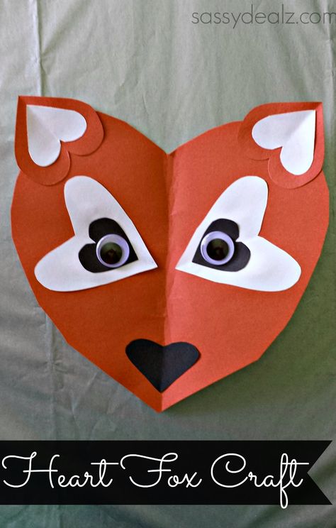 Paper Heart Fox Craft For Kids - Crafty ... Fox Craft, Paper Fox, Fox Crafts, Frog Crafts, Valentines Day Crafts, Valentine Crafts For Kids, Animal Valentine, Animal Crafts For Kids, Valentines Crafts