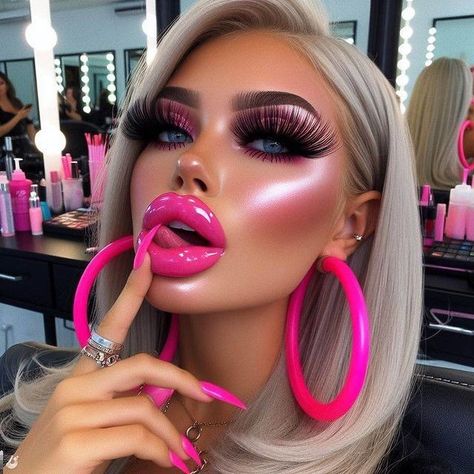 Thick Makeup, Fake Lips, Lace Up Bodycon Dress, Dance Clubs, Glamour Hair, Hot Pink Lips, Bra Image, Lip Filler, Queen Makeup