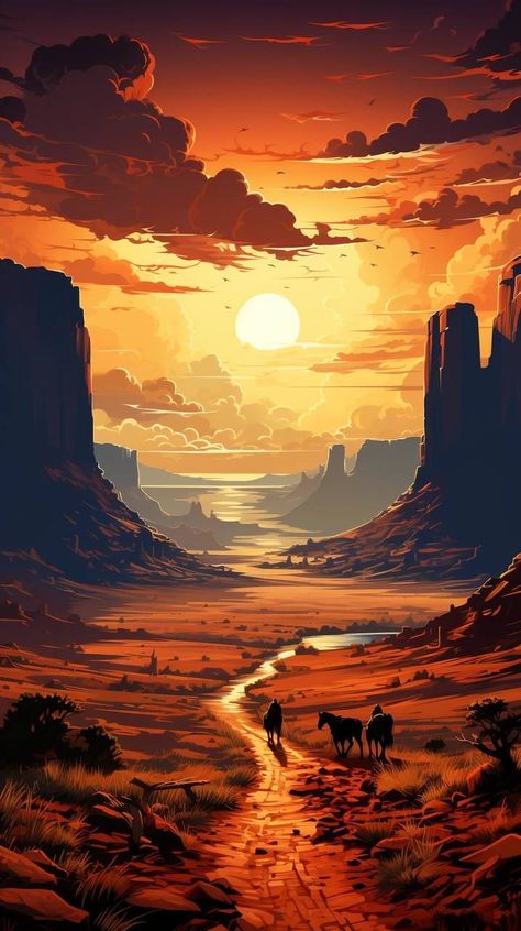 Western Artwork, Western Landscape, Western Paintings, West Art, Desert Painting, Cowboy Art, Cool Wallpapers Art, Fantasy Art Landscapes, Landscape Illustration