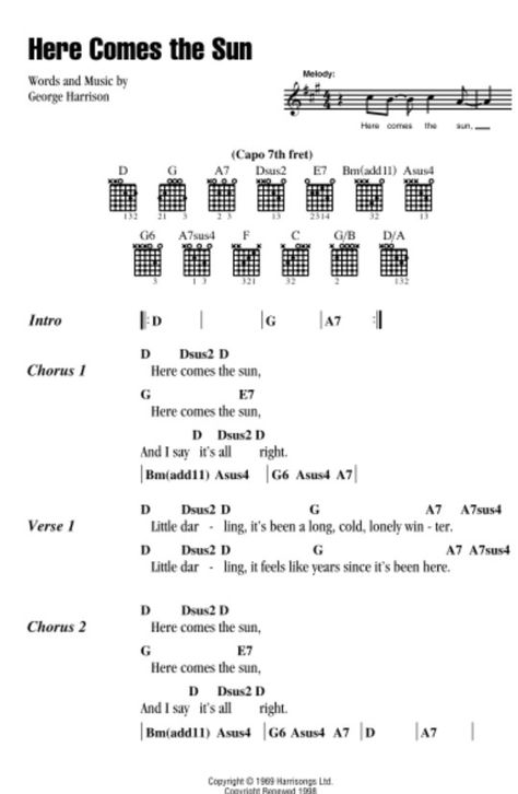 Here Comes the Sun Beatles The Beatles Guitar, Acoustic Guitar Pictures, Acoustic Guitar Tattoo, Sheet Music For Guitar, Music For Guitar, Song Chords, Guitar Beginner, Acoustic Guitar Chords, Acoustic Guitar Strap