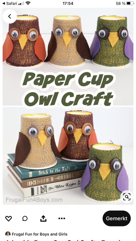 Flower Making Crafts, Paper Cup Crafts, Owl Craft, Fun Fall Crafts, Cute Paper, Owl Crafts, Cup Crafts, Diy Crafts For Kids Easy, Fall Crafts For Kids