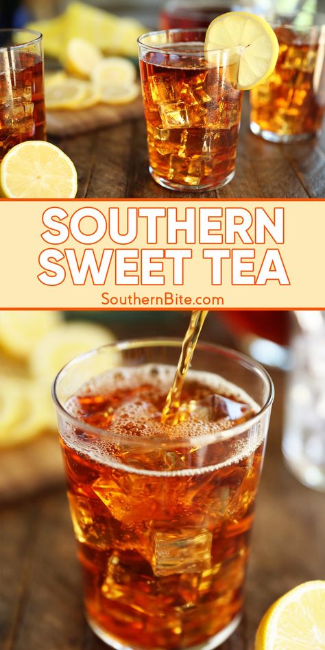 Let me show you how easy it is to make the perfect, ice-cold glass of Southern Sweet Tea! I'm sharing my easy recipe and all my tips for keeping your tea perfectly clear, with no bitterness in sight! Alcohol Sweet Tea, How To Make Sweet Tea With Tea Bags, How To Make Southern Sweet Tea, Gold Peak Sweet Tea Recipe, Best Sweet Tea Recipe, How To Make Sweet Tea, Sweet Tea Recipe Southern, Southern Sweet Tea Recipe, Homemade Sweet Tea