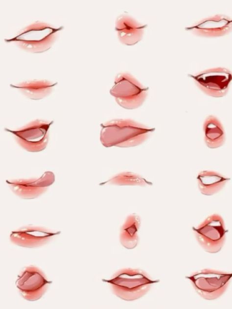 Pouty Lips Drawing Anime, Lip Guide Drawing, Lips Refrences Drawings, Nose Refrences Drawings, Anime Mouth Drawing Female, How To Draw Puckered Lips, Lip Refrences Drawings, How To Draw Seductive Eyes, Pursed Lips Drawing Reference