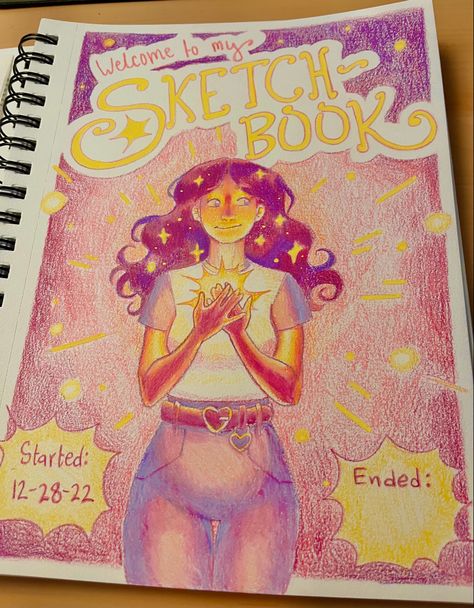 Sketchbook Themes Ideas, End Of Sketchbook Ideas, 1st Sketchbook Page Ideas, Art Ideas For Your Sketchbook, First Page Art Sketchbook, Sketch Book First Page Ideas Cute, First Page Sketch Book Ideas, What To Draw On The First Page Of A Sketchbook, Last Sketchbook Page Ideas