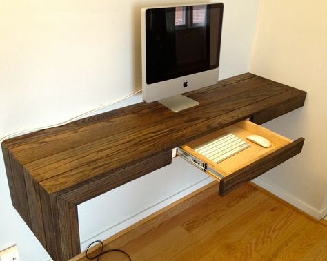 floating desk with drawer Floating Desk Office, Floating Desk With Drawers, Floating Desk Ideas, Floating Corner Desk, Floating Computer Desk, Diy Floating Desk, Small Bedroom Desk, Desk Floating, Modern Kitchen Stools