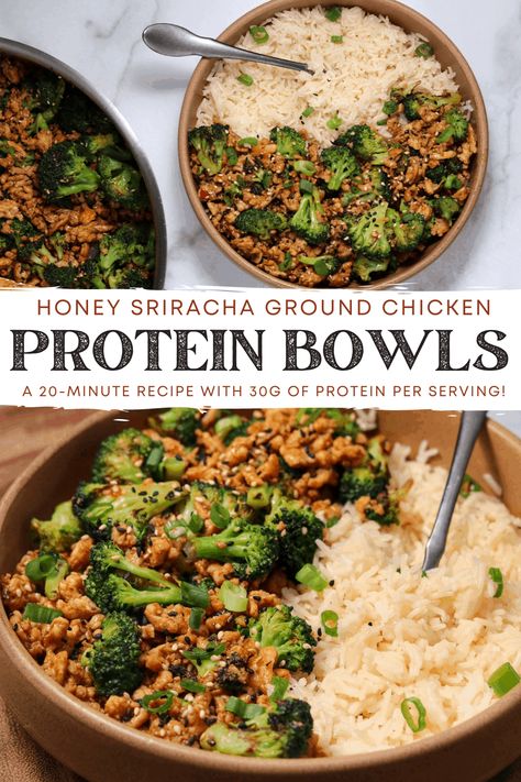 Honey Sriracha Ground Chicken, Ground Chicken And Broccoli, Healthy Bowls Recipes, Chicken And Broccoli, Healthy Bowls, Easy Healthy Meal Prep, High Protein Meals, Macro Meals, Salad Pasta