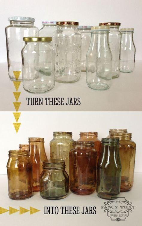 4 способа тонирования стекла Tinted Mason Jars, Koti Diy, Recycled Jars, Diy Jar Crafts, Mason Jar Crafts Diy, Pickle Jars, בר מצווה, Jar Diy, Jam Jar