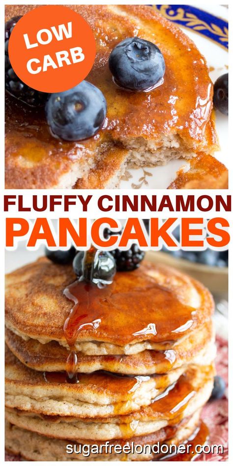 You'll love these fluffy coconut flour cinnamon pancakes! This easy recipe is low carb and sugar free. Pancakes Coconut Flour, Pancakes With Coconut Flour, Keto Pancakes Coconut Flour, Pancake Syrup Recipe, Sugar Free Pancakes, Best Keto Pancakes, Easy Pancakes, Low Carb Holiday Recipes, Low Carb Holiday