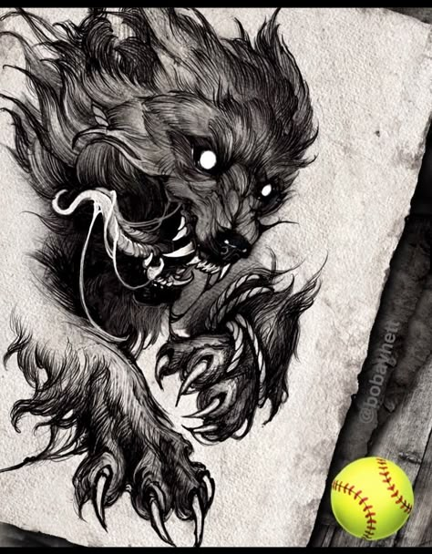 Hyena Tattoo, Fenrir Tattoo, Werewolf Tattoo, Wolf Tattoo Sleeve, Scary Tattoos, Muster Tattoos, Norse Tattoo, Wolf Tattoo Design, Creepy Tattoos