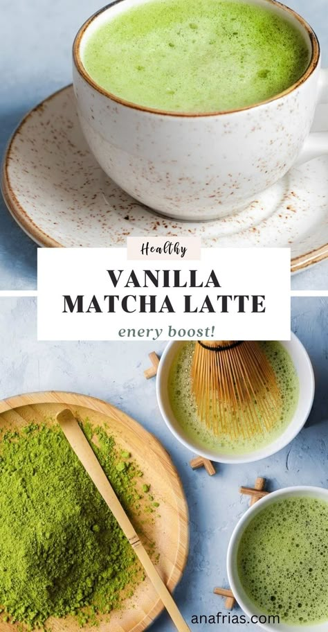 Learn to make a Delicious Vanilla Matcha Latte at Home! Enjoy this delicious and nutritious drink to boost your energy and improve your wellbeing. Maca Latte, Overnight Oats Breakfast, Tasty Vegan Recipes, Breakfast Vegetarian, Matcha Latte Recipe, Latte At Home, Expensive Coffee, Best Matcha, Vegan Breakfast Ideas