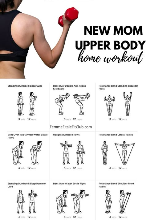 Can't afford mommy and me fitness classes? Then try this upper body workout because being a mom requires upper body strength to lift and carry babies and children. This workout helps build strength in your shoulders, biceps, triceps, back and chest. #upperbodyworkoutfornewmoms #newmomworkout #newmomhomeworkout #womenshealth #workoutforwomen #postpartum #postnatal #upperbodyexercises Upper Body Home Workout, 5 Day Workout Plan, New Mom Workout, Postpartum Workout Plan, After Baby Workout, 5 Day Workouts, Post Baby Workout, Mom Workout, Postpartum Exercise