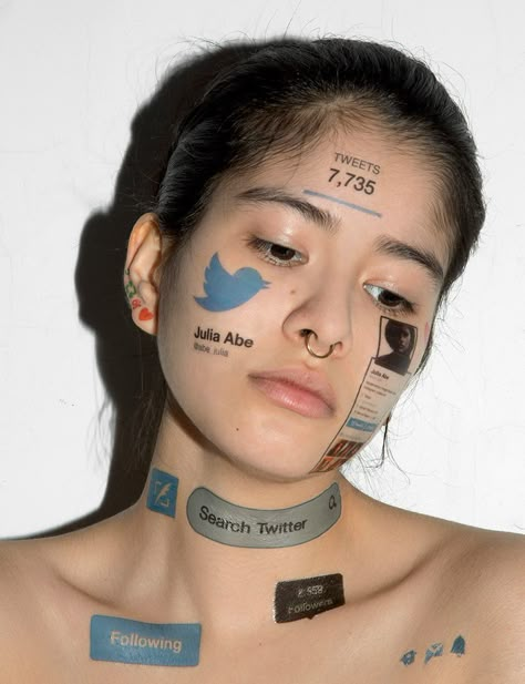 john yuyi, a taiwanese-born, new york-based artist, emphasizes our obsession with social media by affixing digital symbols to the human body as temporary tattoos. Medium Tattoos, Gcse Photography, A Level Photography, Social Media Art, Nike Vans, Mixed Media Photography, Media Photography, Conceptual Photography, Identity Art