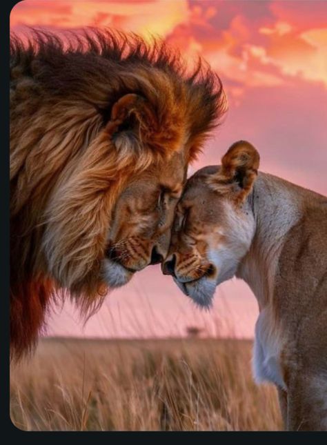 Lion Love Couple, Cute Contact Photos, Cute Animals In Love, Lions In Love, Tiger Couple, Lion Photos, Animals In Love, Lion Cute, Best Love Photos