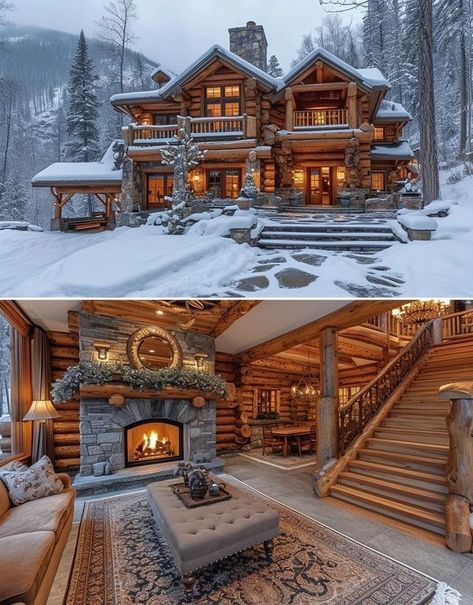 Cabin Mansion, Mountain Dream Homes, Cabin Designs, Log Houses, Rustic Cabins, Log Home Interiors, Cabin Aesthetic, Dream Life House, Rustic Home Design