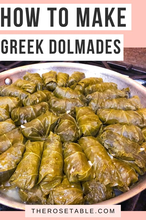 Dolmas Recipe Vegetarian, Easy Dolmas Recipe, Vegetarian Dolmas Recipe, Dolmathes With Meat, Dolmades Recipe Meat, Greek Grape Leaf Rolls, Greek Dolmas Recipe, Healthy Greek Recipes Authentic, Dolmades Recipe Vegetarian