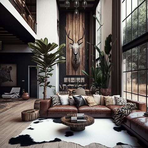 Safari Theme Living Room Decor, African Living Room Ideas Modern, Animal Interior Design, Afro Centric Living Room, South African Homes Interior Design, Luxury African Decor, African Contemporary Decor, Living Room African Style, Interior Design African Style