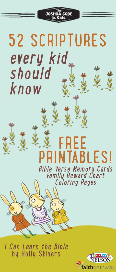 Help your children hide God's Word in their hearts!   We're so excited to be able to give you these ‪#‎FREE‬ downloads, printable memory cards, coloring pages, and a Bible verse memorization chart from ‪#‎ICanLearnTheBible‬ and ‪#‎TheJoshuaCode‬ to get you started! Scripture Memory For Kids, Free Sunday School Printables, Memory Verses For Kids, Sunday School Printables, Memorizing Scripture, Bible Learning, Verses For Kids, Bible Teaching, Learn The Bible