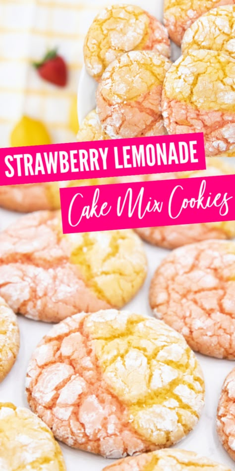 Strawberry Lemon Cookies, Picking Cherries, Strawberry Lemonade Cookies, Lemonade Cookies, Strawberry Lemon Cake, Strawberry Lemonade Cake, Strawberry Cake Mix Cookies, Lemon Cake Mix Cookies, Lemonade Cake