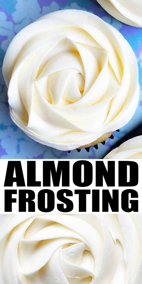 The best quick and easy ALMOND BUTTERCREAM FROSTING recipe, homemade with 5 simple ingredients. Flavored with a combination of vanilla and almond extract. It is smooth, fluffy, creamy and perfect for piping swirls on cupcakes as well as cake decorating for birthdays and weddings and icing cut out sugar cookies. From CakeWhiz. Almond Butter Icing, Vanilla Almond Buttercream Frosting, Almond Extract Frosting, Almond Flavored Frosting, Almond Butter Cream Frosting, Almond Cream Cheese Frosting, Almond Frosting For Cupcakes, Almond Flavored Cupcakes, Almond Frosting For Cake