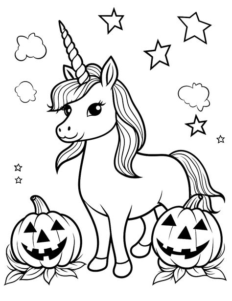 Unicorn Coloring Sheets, Halloween Unicorn, Halloween Coloring Sheets, Moon Coloring Pages, Halloween Color, Unicorn Printables, Unicorn Coloring, Pumpkin Coloring Pages, Unicorn Halloween