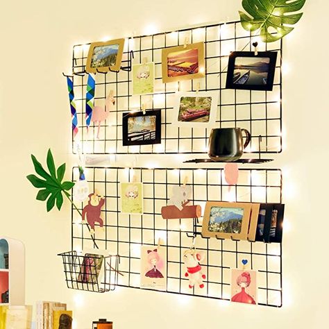 Mesh Board Ideas, Wire Grid Wall, Wall Photo Frame, Interior Solutions, Photo Wall Hanging, Mesh Tool, Grid Panel, Zen Zone, Notice Boards