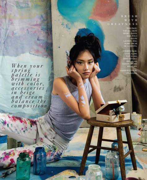 Jessie Li for Marie Claire US March 2020 Canvas Photoshoot, Jessie Li, Creative Art Studio, Canvas Blank, Artist In Studio, Painter Photography, Art Studio Inspiration, Senior Sunday, Artist Photoshoot