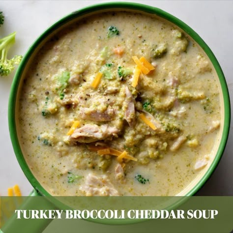 Perfect for those chilly autumn evenings, indulge in the flavours of our Turkey Broccoli Cheddar Soup, which combines cozy vibes and comfort all in one bowl. #ThinkTurkey Turkey Broccoli, Low Fodmap Vegan, Fodmap Vegan, Cream Soups, Potatoe Salad, Snowman Soup, Turkey Leftovers, Homemade Soups, Chili Soup