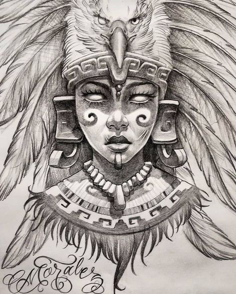 Oaxaca Art, Chicana Art, Aztec Tattoos Sleeve, Aztec Drawing, Aztec Artwork, Mayan Tattoos, Mexican Art Tattoos, Half Sleeve Tattoos Drawings, Aztec Tattoo Designs