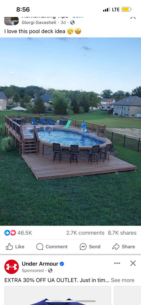 Rectangle Pool Deck, Mobile Home Layout, Deck Around Above Ground Pool, Above Ground Pool Designs, Pool Rectangle, Pool And Deck Ideas, Pool Backyard Ideas, Pool Area Ideas, Home Addition Ideas