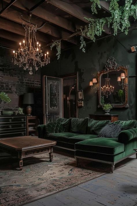 15 Gothic Living Room Interior Ideas You Will Love! - My Decor Inspo Moody Cottage, Gothic Fireplace, Dark Academia Interior, Dark Academia Home, Gothic Living Room, Goth Houses, Gothic Interior, Moody Decor, Moody Interiors