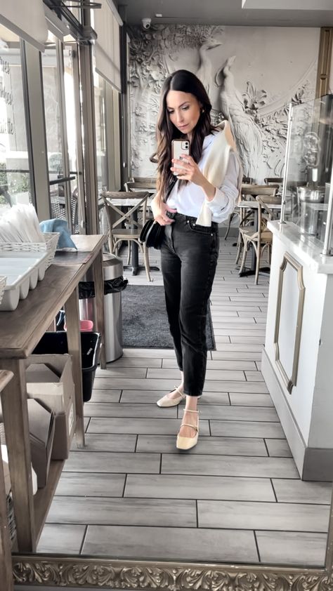 Friday is for lunch with friends and these super cute Mary Jane style shoes ☕️ #fridayoutfit . . . Neutral style outfit, cute work outfit, black jeans outfit, mom jeans, Mary jane shoes, beige Mary Jane shoes, sling back shoes, ocre Mary Jane shoes, cream sling back shoes #outfits #blackjeans Parisian style outfit, French style outfit,

#LTKstyletip#LTKshoecrush#LTKworkwear Sling Back Mary Jane Outfit, Cream Mary Janes Outfit, Dresses With Mary Jane Shoes, Beige Mary Janes Outfit, Sling Back Shoes Outfits, Mary Jane Flats Outfits, Mary Jane Work Outfit, Beige Mary Janes, Cream Mary Jane Shoes Outfit