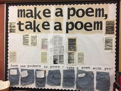 Poetry Display, Poetry Bulletin Board, Poem In Your Pocket, Poetry Club, Read To Someone, Blackout Poems, Passive Programs, Library Program Ideas, School Library Displays