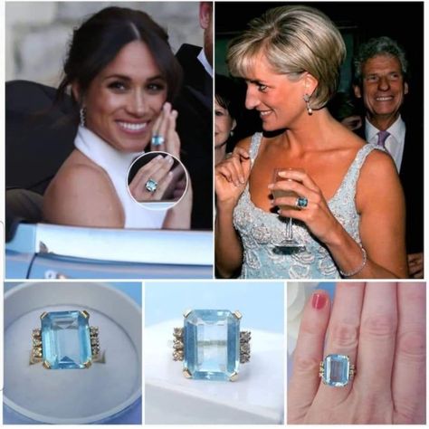 Estilo Meghan Markle, Disney Sleeve Tattoos, Princ Harry, Aquamarine Cocktail Ring, Disney Sleeve, Royal Crown Jewels, Yellow Gold Cocktail Ring, Harry And Megan, Prince Harry And Megan