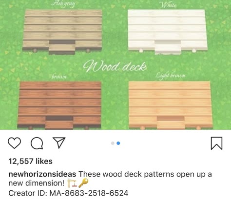 Acnh Wood Deck, Wood Deck Designs, Deck Patterns, Acnh Path, White Deck, Wooden Path, Wood Floor Design, Acnh Paths, Animal Crossing 3ds