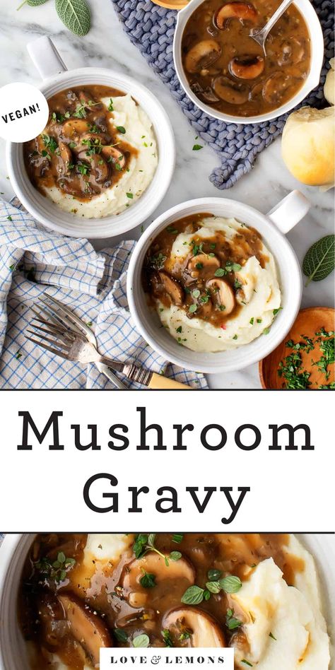 Mushroom Gravy Recipe - Love and Lemons Easy Mushroom Gravy, Gravy Mushroom, Best Gravy Recipe, Gravy Vegan, Satisfying Recipes, Vegan Mushroom Gravy, Creamy Mashed Cauliflower, Mushroom Gravy Recipe, With Mashed Potatoes