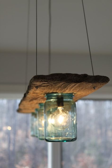 15 Breathtaking DIY Wooden Lamp Projects to Enhance Your Decor With homesthetics diy wood projects (4) Toples Kaca, Glass Shade Pendant Light, Mason Jar Lights, Diy Lampe, Pendant Light Shades, Mason Jar Lighting, Jar Lights, Wooden Lamp, Wood Lamps