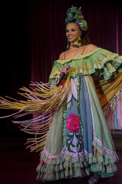 A Cuban female singer in traditional attire during Cabaret Parisien performance. , #AFF, #attire, #Cabaret, #Parisien, #traditional, #Cuban #ad Carribean Fashion, Cuban Dress, Cuban Outfit, Retro Gown, Havanna Cuba, Cuban Women, Caribbean Outfits, Cuban Culture, Caribbean Fashion