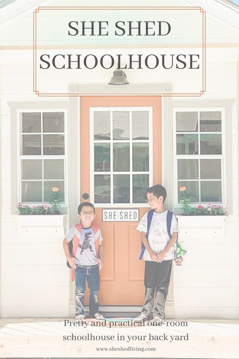 Shed School House, Shed Photography Studio, Homeschool Shed, She Shed Craft Room Ideas, Tiny Classroom, Brown Shed, Craft She Shed, She Shed Living, Kids Shed