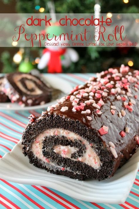 Dark Chocolate Peppermint Roll Chocolate Peppermint Roll, Peppermint Cake Roll, Peppermint Roll, Chocolate Mint Cake, Chocolate Peppermint Cake, Peppermint Cake, Chocolate Roll Cake, Dark Chocolate Mint, Mint Cake