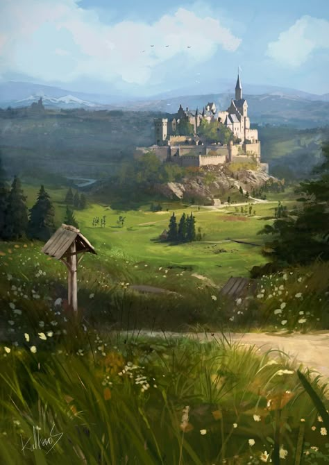 the castle on the hill  , Mateusz Michalski on ArtStation at https://www.artstation.com/artwork/NzwA1 Fantasy Locations, Castle On The Hill, Jaime Lannister, Castle Art, Location Inspiration, Fantasy Worlds, Arya Stark, Fantasy City, Fantasy Castle