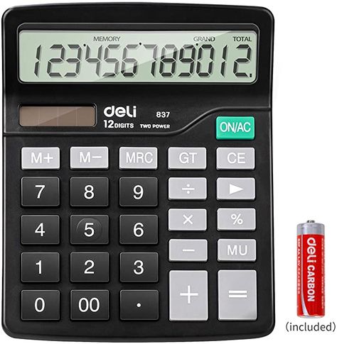 Calculator, Deli Standard Function Desktop Basic Calculators with 12 Digit Large LCD Display, Solar Battery Dual Power Office Calculator, Black : Electronics Construction Calculators, Basic Calculators, Solar Calculator, Black Office, Solar Battery, Office Products, Calculator, Solar, Electronics