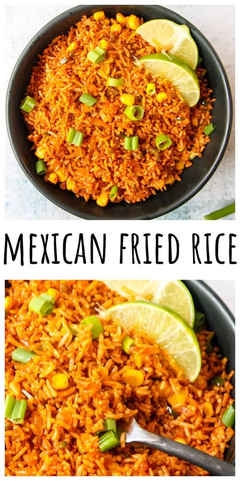 Mexican fried rice just like at your favorite Mexican restaurant is easy to make at home and has a ton of flavor. This simple side dish is perfect with tacos, burritos, enchiladas, & more! Rice For Burritos, Mexican Food Enchiladas, Rice And Quinoa Recipes, Plant Based Whole 30, Skillet Fajitas, Food Enchiladas, Mexican Fried Rice, Rice In The Oven, Recipes With Rice