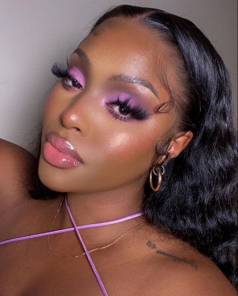 Lavender Eye Makeup Black Women, Purple Glam Makeup Black Women, Lilac Eye Makeup Black Women, Purple Natural Makeup Looks, Purple Soft Beat Makeup, Purple Birthday Makeup Looks, Lilac Makeup Black Women, Easter Makeup Black Women, Purple Makeup Ideas For Black Women