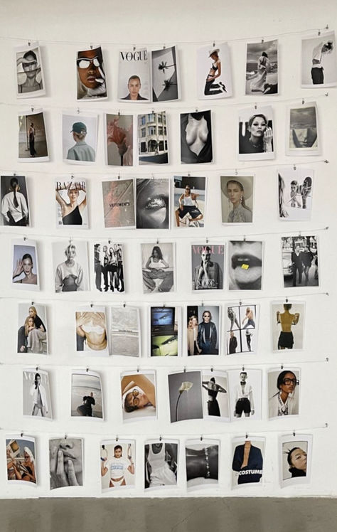 A wall filled with artistic and fashion photography prints, providing abundant inspiration for those looking to enhance their creative vision in 2024. Fashion Public Relations Aesthetic, Creative Job Aesthetic, Fashion Marketing Aesthetic, Art Director Aesthetic, Fashion Brand Aesthetic, Creative Director Aesthetic, Marketing Studio, Fashion Dream Job, Business Portrait