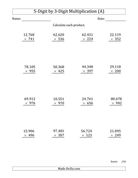 Learn how to multiply 5-digit numbers by 3-digit numbers with comma-separated thousands with this step-by-step tutorial. #Math #Multiplication Math Worksheets For Kids, Multiplication Worksheets, Math Multiplication, Printable Math Worksheets, Kids Math Worksheets, Worksheets For Kids, Math Worksheets, Step By Step, For Kids