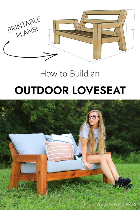 Diy Outdoor Loveseat, Woodshop Diaries, Cottagecore Garden, Outdoor Wood Projects, Diy Bench Outdoor, Patio Diy Furniture, Patio Inspiration, Outdoor Loveseat, Outdoor Couch