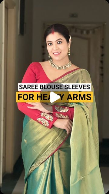 Saree Blouse Designs For Heavy Arms, Sleeves For Heavy Arms, Blouse Designs For Big Arms, Full Slives Designs Saree Blouse, Front Button Blouse Design For Saree, Blouse Design For Heavy Saree, Blouse For Heavy Arms, Plus Size Saree Blouse Design, Blouse Designs For Heavy Arms