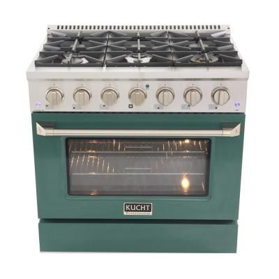 Pro-Style 36 in. 5.2 cu. ft. Propane Gas Range with Convection Oven in Stainless Steel and Green Oven Door Mountain Homestead, Green Oven, Cleaning Oven Racks, Kitchen Ranges, Cast Iron Burner, Gas Ranges, Stainless Steel Backsplash, Lilac Cottage, Steel Backsplash