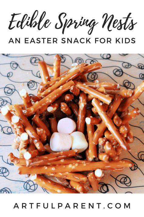 Easter Cooking Ideas For Kids, April Snacks, Spring Party Snacks, Spring Break Meals For Kids, Spring Themed Snacks, Spring Snacks Preschool, Pretzel Crafts For Kids, Eagle Themed Snacks, Spring Snacks For Kids