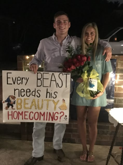 Hoco Proposals Ideas Beauty And The Beast, Beauty And The Beast Homecoming Proposal, Beauty And Beast Prom Proposal, Beauty And The Best Hoco Proposal, Hoco Proposals Disney, Homecoming Proposal Ideas Disney, Creative Homecoming Proposals, Disney Homecoming Proposal, Beauty And The Beast Hoco Proposals